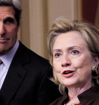 Sec. of State Kerry with former Sec. of State Clinton