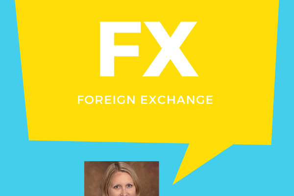A headshot of Lori Novak with a speech bubble that reads "FX: Foreign Exchange"