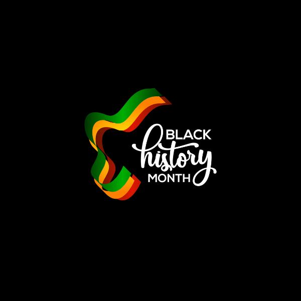 A black background that has white text in the center of it that says "Black History Month."