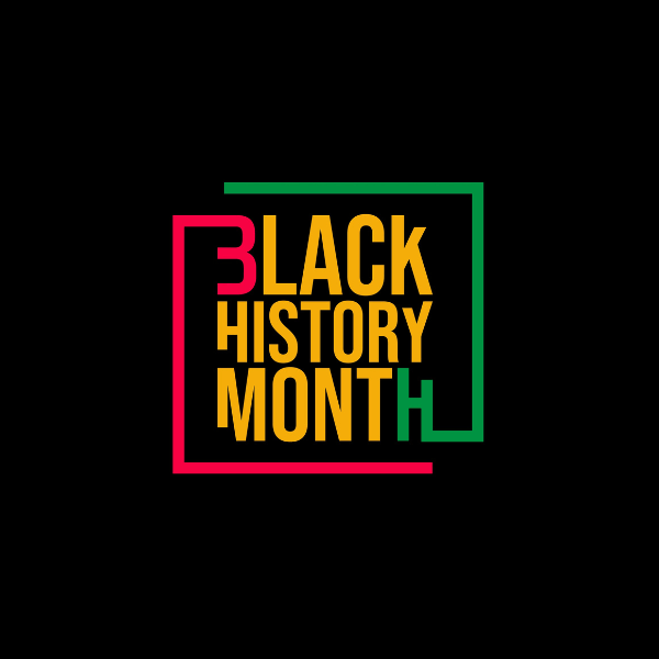 The text "Black History Month" written in yellow, green, and red letters against a black background.