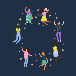An illustration of women in a circle dancing together.