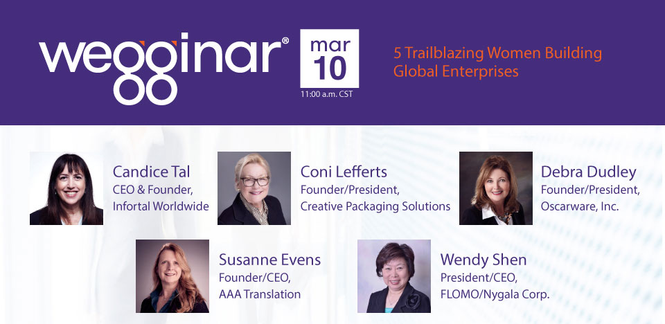 wegginar® March: Five trailblazing women: Debra Dudley, Coni Lefferts, Wendy Shen, Susanne Evens, and, Candice Tal