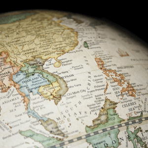 A close up photograph of a map of Vietnam.