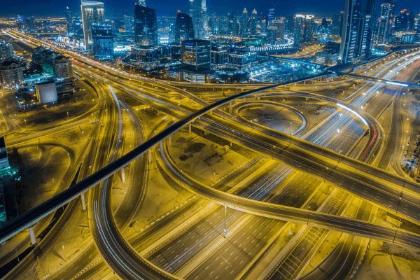 An aerial overhead view of Dubai