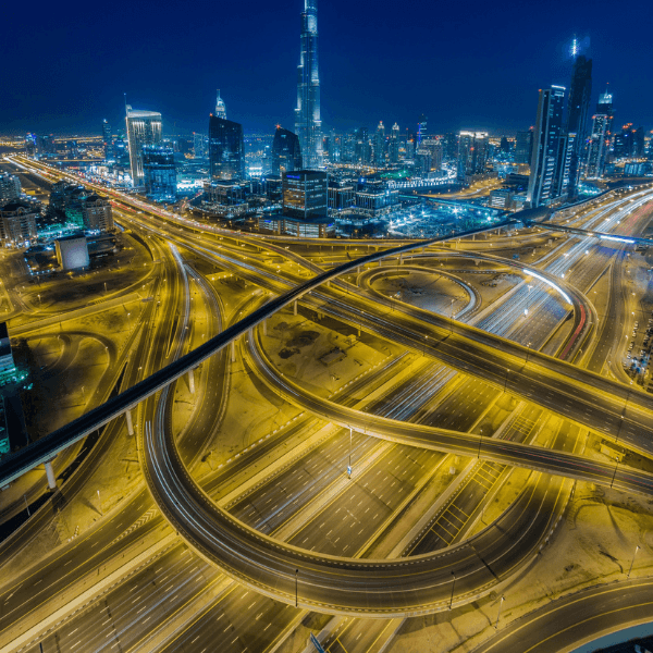 An aerial overhead view of Dubai