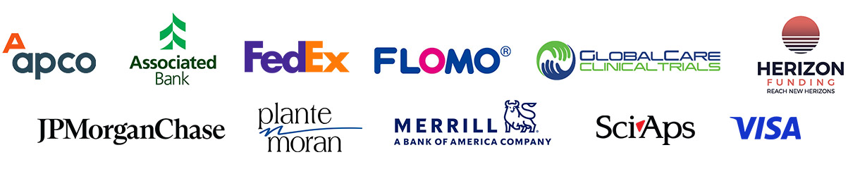 wegg sponsors: Associated Bank, FedEx, GlobalCare Clinical Trials, Herison Funding, APCO, FLOMO, VISA, SciAps, Merrill (The Baldwin Marcovici Group), Plante Moran, and JPMorgan Chase